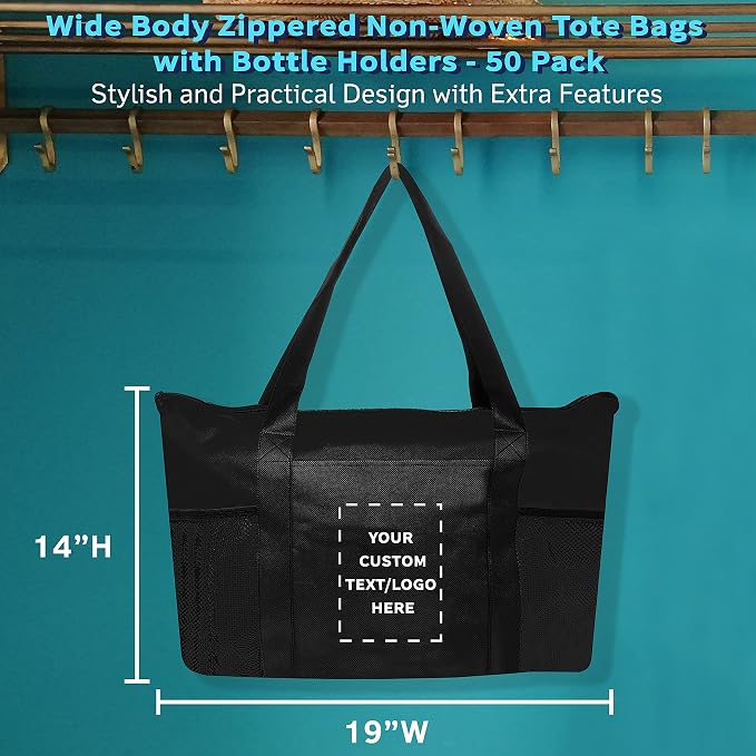 DISCOUNT PROMOS 50 Zippered Non-Woven Tote Bags Set - Image 5