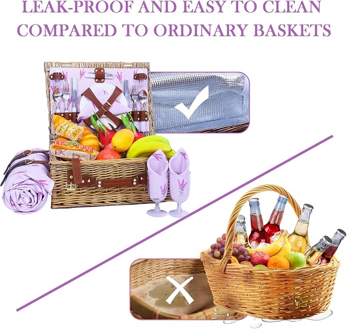 Neti Neti Wicker Picnic Basket for 4 - Image 6