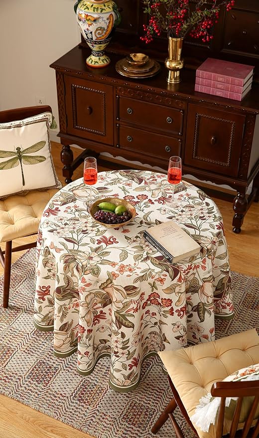 ISAENNE Designer Bohemian Linen Round Table Cloth, Colorful Floral Pattern - Image 7
