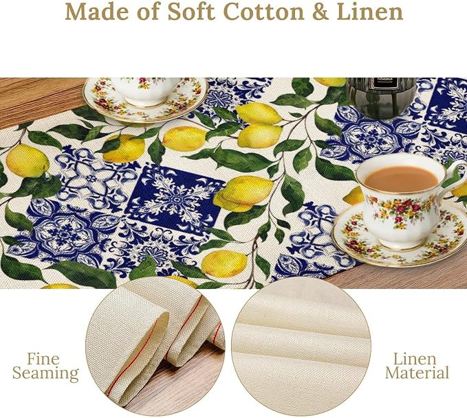 Lemon Fruit Nature Table Runner Farmhouse Talavera Ethnic Folk Rustic - Image 6