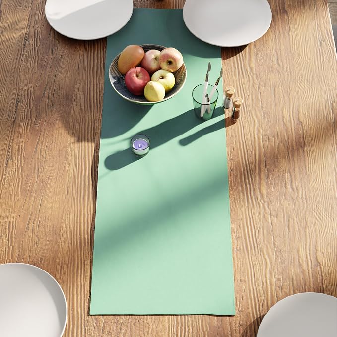 Encasa XO Table Runner 13"x36" Long | Cotton Canvas Fabric | Mint Green Solid - Image 3