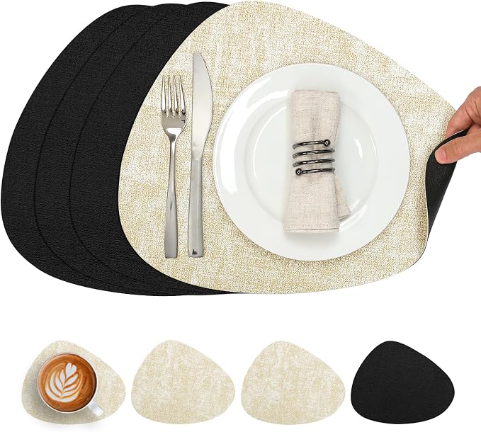 Placemats and Coasters, Washable Reversible Placemats Round Faux Leather by Chitomars