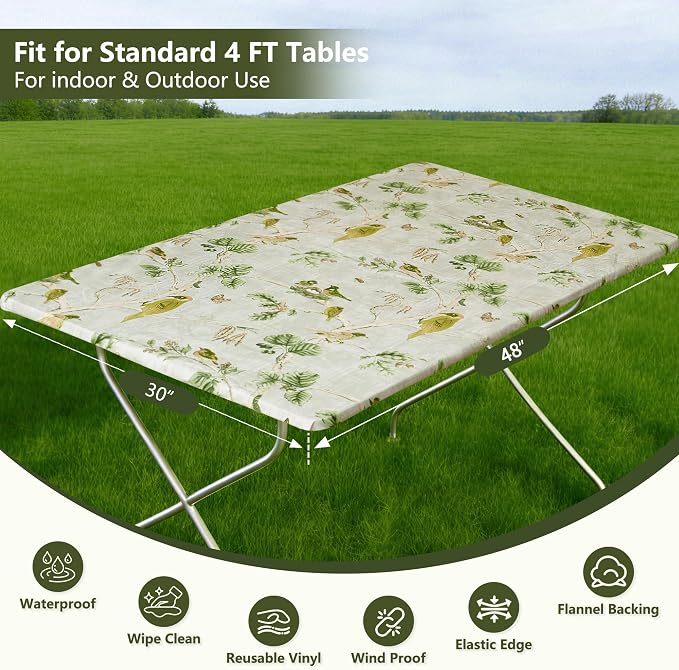 Rectangle Picnic Table Cloth, Elastic Waterproof Fitted Vinyl Tablecloths - Image 5