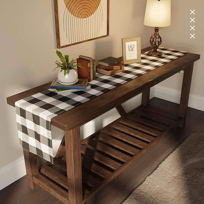 Encasa XO Cotton Dining Table Runner | Buffalo Black Checks | Size 13x72 in - Image 2