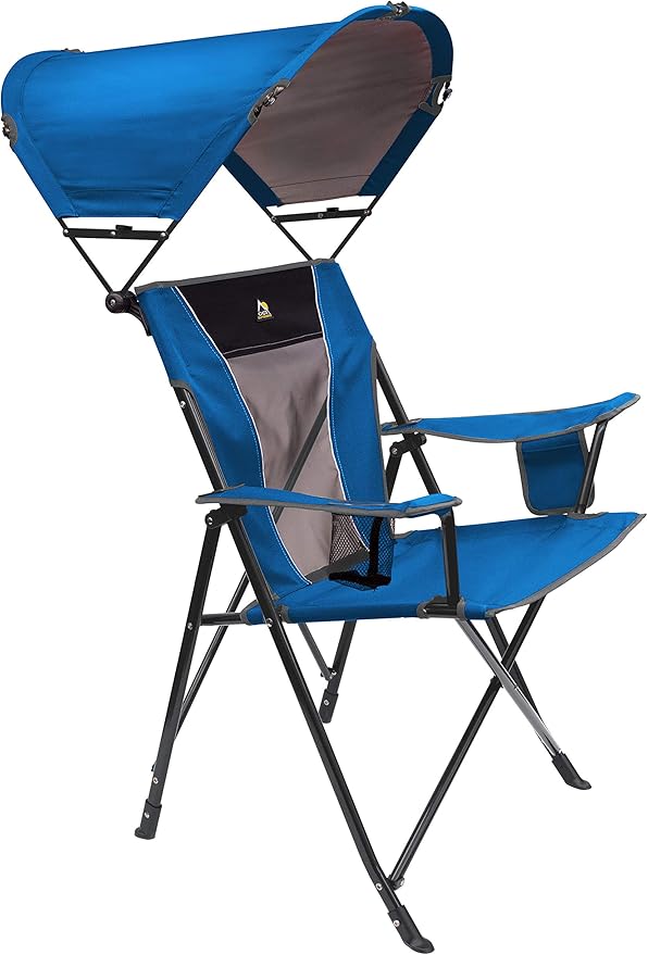 Folding Camping Chair with UPF 50+ Canopy, Royal Blue Alloy Steel