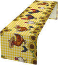 Farm Rooster Table Runner, Retro Western Farmhouse Chicken Sunflower Retro by JanJCurt