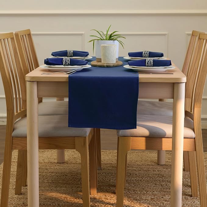 Encasa XO Table Runner 13"x72" Long | Cotton Canvas Fabric | Scotch Blue Solid - Image 4