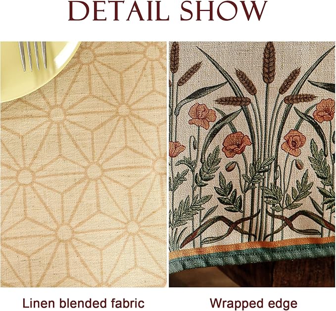 patdrea Designer French Light Brown Rectangle Table Cloth, Linen Floral Durable - Image 3