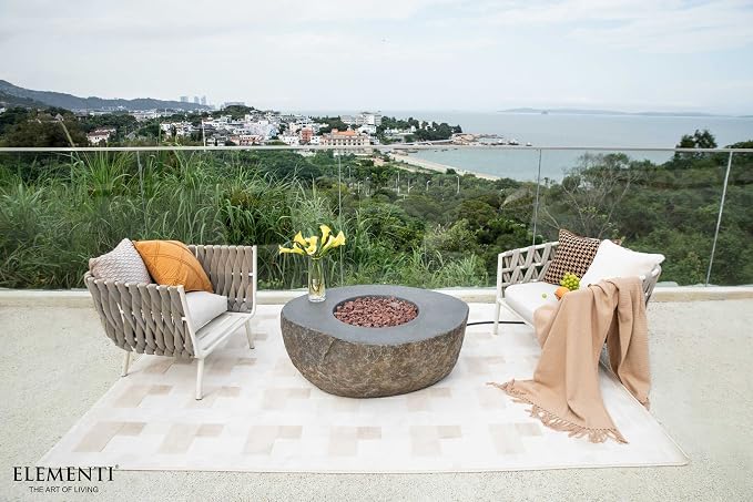 Elementi | Boulder Gas Fire Pit Cast Concrete Semi-Round Fire Table, Outdoor - Image 3
