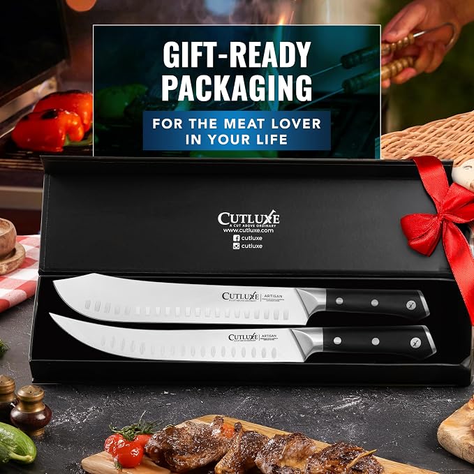 Cutluxe Butcher Knife Set – Cimeter Breaking & Bullnose Carving Knives - Image 7