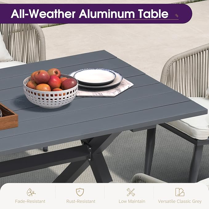 PURPLE LEAF 5 Pieces Patio Dining Set Wicker Outdoor Furniture Rectangular - Image 2