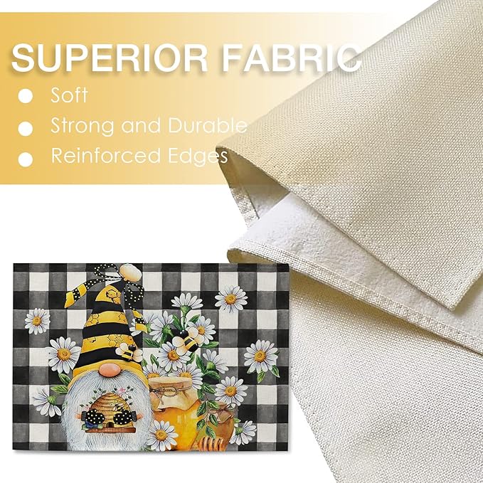 Seliem Spring Bee Gnome Daisy Placemats Set of 4, Honey Black White Buffalo - Image 3