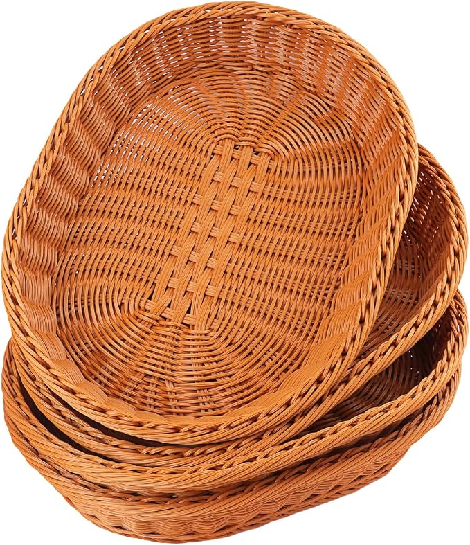4 Pack 15.7 Inch Oval Poly Wicker Baskets, Plastic Oval Wicker Baskets - Image 3