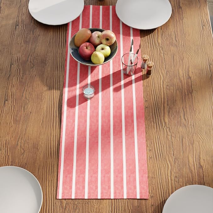 Encasa XO Cotton Dining Table Runner | Roma Red Stripes | Size 13x36 in by EncasaXO