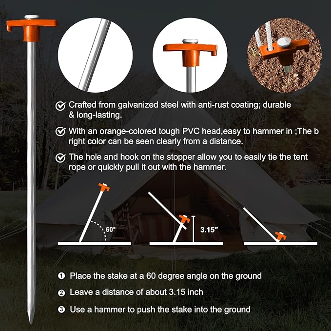 Eurmax USA Hiking Camping Tent Stakes and Hammer Set Lightweight Multi-Function - Image 4