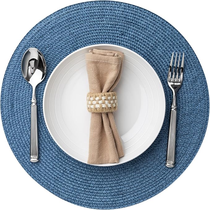 Round Placemats Set of 6 Plastic Woven Placemats Washable Wipeable Table Mats by BAROYAL