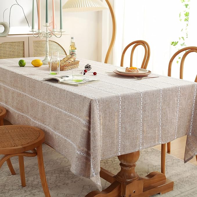 Chassic Farmhouse Style Linen tablecloths, Wrinkle Resistant Washable Dining - Image 2