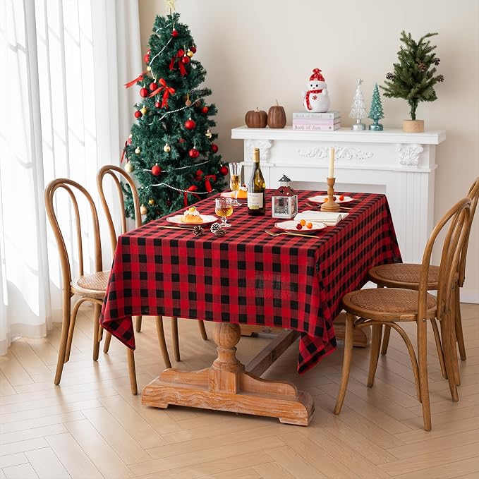 Gingham Christmas Tablecloth Heavy Duty Cotton Blend Red 60x102 inch Plaid - Image 8