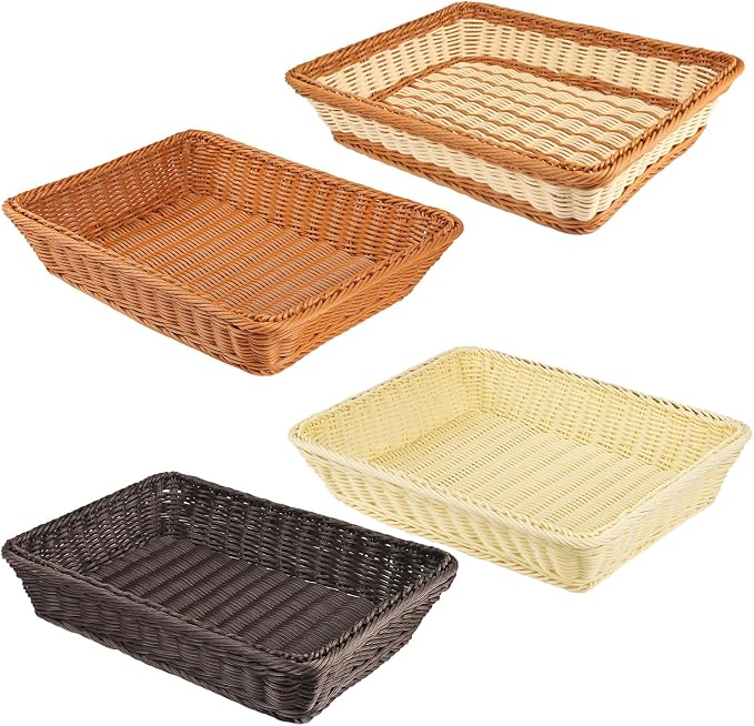 4 PCS 16x12 Inch Wicker Bread Basket, Woven Serving Basket, Tabletop Food - Image 4