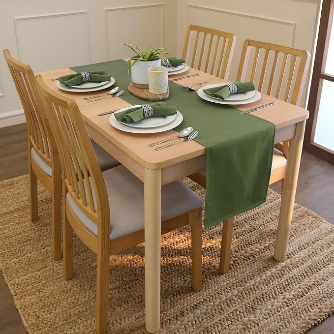 Encasa XO Table Runner 13"x72" Long | Cotton Canvas Fabric | Leaf Green Solid - Image 2