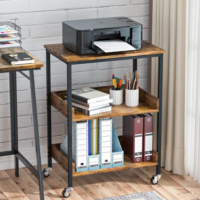 ASTARTH Kitchen Microwave Cart, 3 Tier Rolling Utility Cart on Wheels Coffee - Image 4