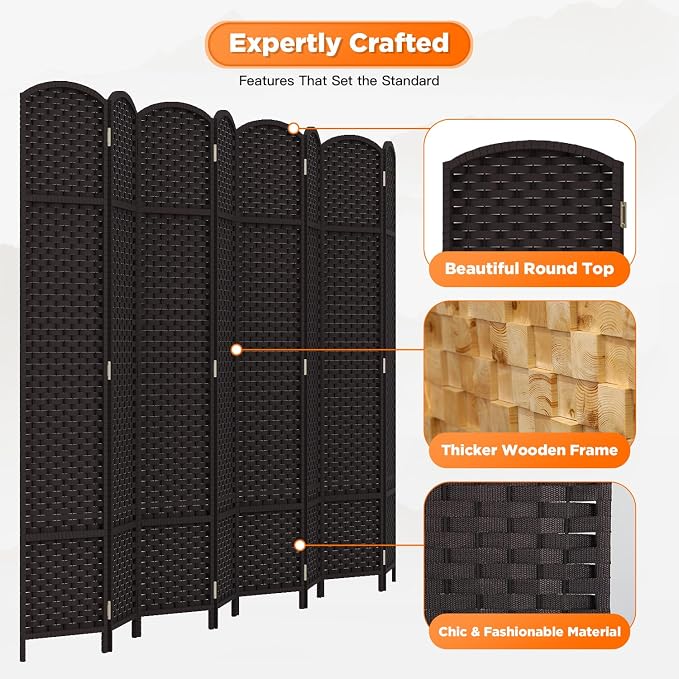 Room Divider 8 Panel Screen 5.6 Ft Tall Partition Room Dividers Brown Privacy - Image 3