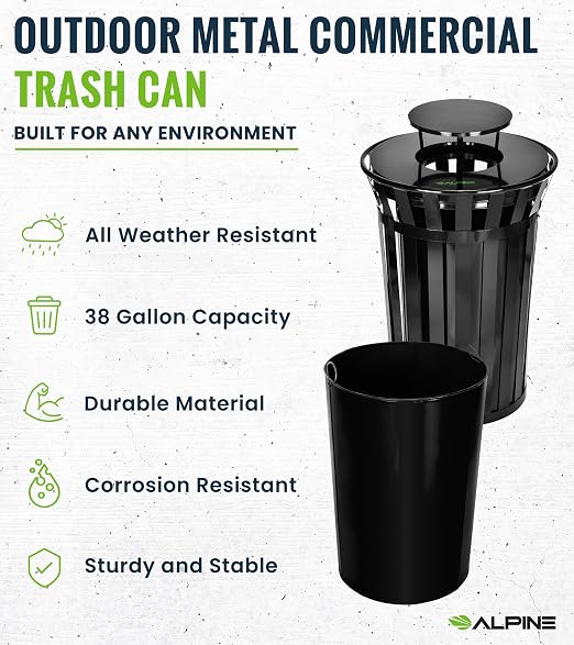 Alpine Industries 38 Gallon Commercial Outdoor Metal Trash Can - Image 2