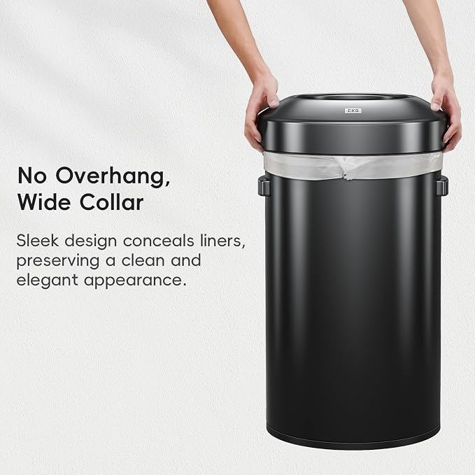 EKO 16-Gallon Round Black Stainless Steel Open Top Trash Can, Large Commercial - Image 8