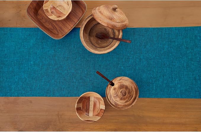 Solino Home Linen Chambray Teal Table Runner 108 Inches Long - Image 3