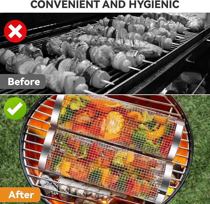 ZORMY 2pcs Rolling Grill Baskets, Grill Veggie Basket, BBQ Baskets - Image 5