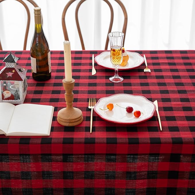 Christmas Gingham Tablecloth Heavy Duty Cotton Blend Red 60x120 inch Plaid - Image 7