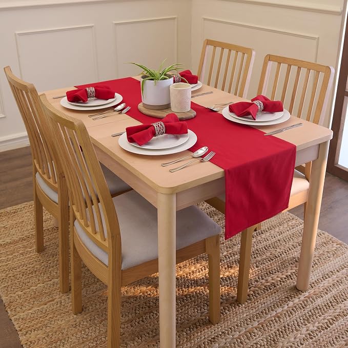 Encasa XO Table Runner 13"x48" Long | Cotton Canvas Fabric | Deep Red Solid - Image 2