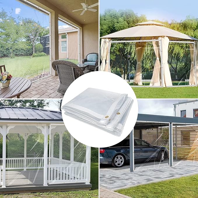 8 x 12FT Outdoor Clear Tarp Curtain Waterproof Wind-Proof 24 Mil Transparent - Image 8