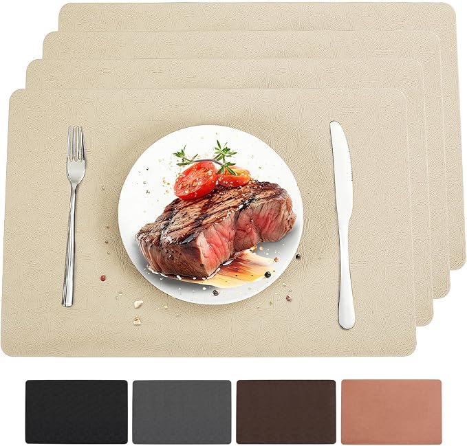 Vinyl Placemats Set of 4 Heat Resistant Easy Clean Non-Slip Place Mats by BxzanDya-LifeSmartMaker