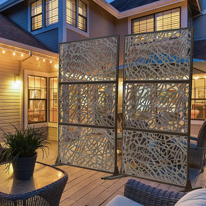Domi Outdoor Living Privacy Screen, Freestanding, Plastic Mesh, Galvanized - Image 3