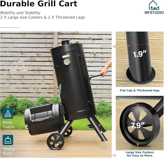 MFSTUDIO Vertical Offset Smoker Charcoal Grill, Extra Large BBQ Barrel Grills - Image 6