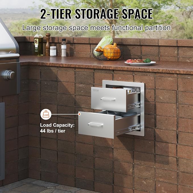 VEVOR Outdoor Kitchen Cabinets 14W x 14.3H x 23D Inch, BBQ Island Drawers - Image 5