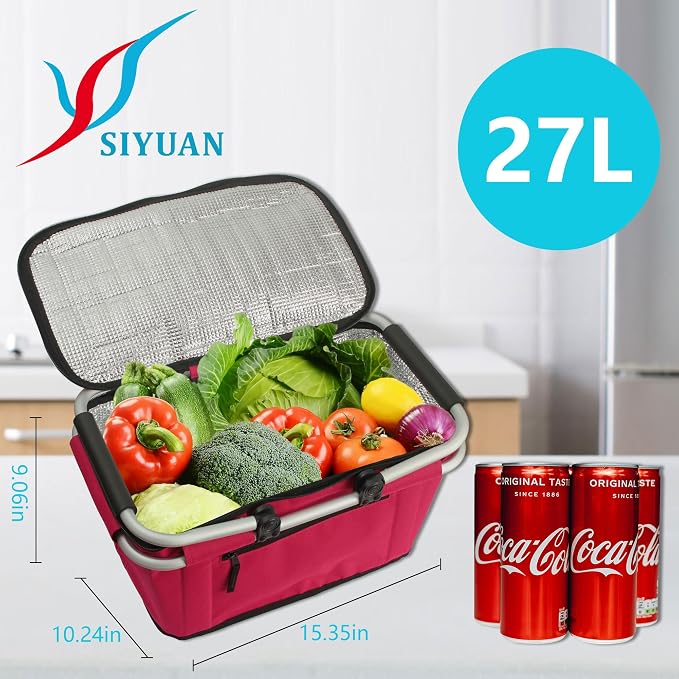Picnic Basket, SIYUAN 27L Collapsible Insulated Farmers Market Basket - Image 2