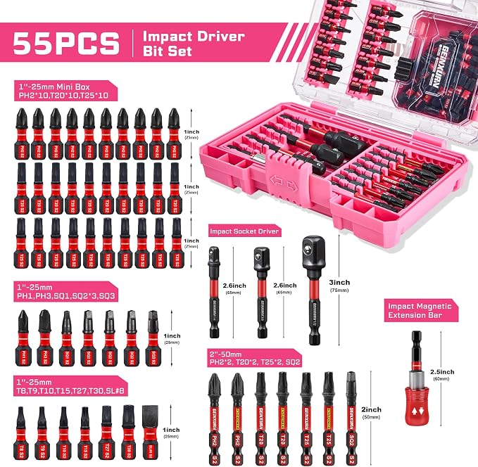 55Pieces Impact Screwdriver Bits Set, Magnetic S2 Steel - Image 2