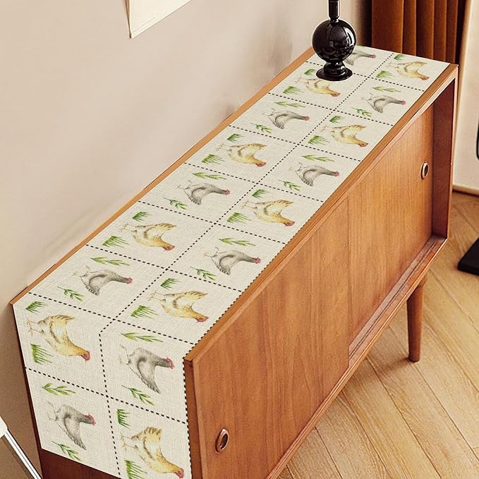 Farmhouse Rooster Table Runner, Rustic Farm Animals Chicken Plant Vintage - Image 3