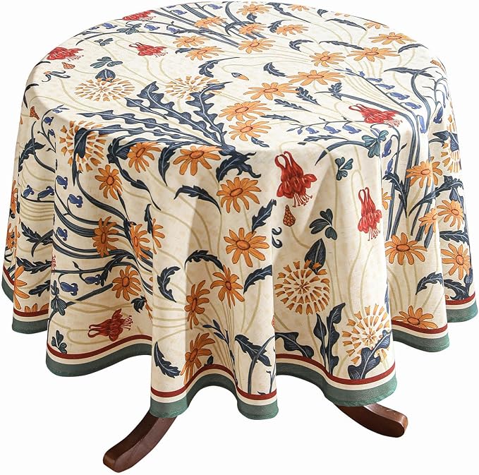 French Vintage Round Tablecloth, Linen Tablecloth by bilingaier
