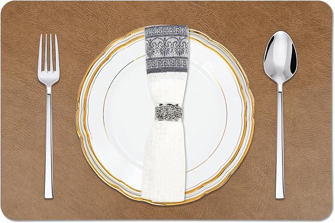 Cowhide Pattern Faux Leather Placemats Set of 6, Heat Resistant Non-Slip - Image 8