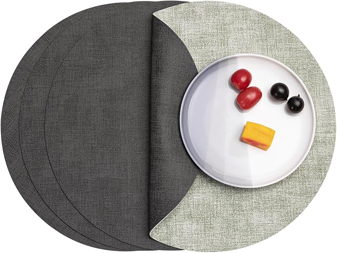 Myir JUN Round Placemats Dual Sided, Faux Leather Place Mats Set of 4 Indoor by MyirJUN