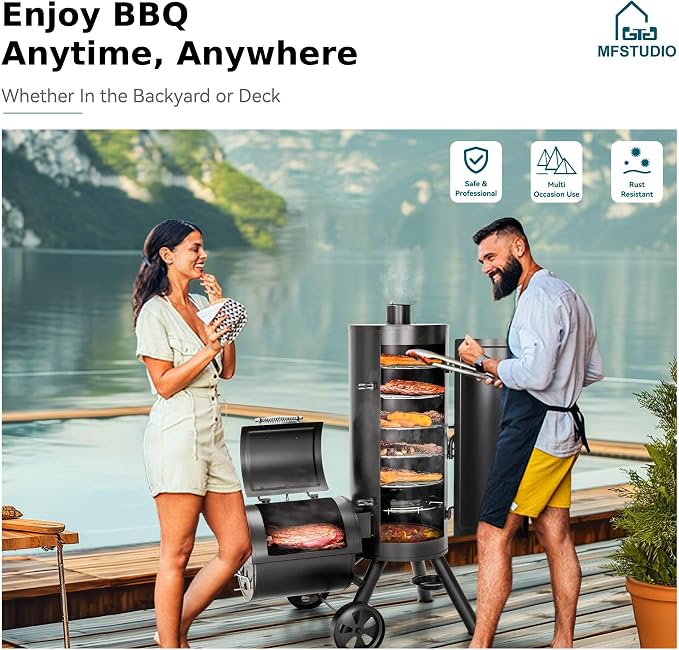 MFSTUDIO Vertical Offset Smoker Charcoal Grill, Extra Large BBQ Barrel Grills - Image 8