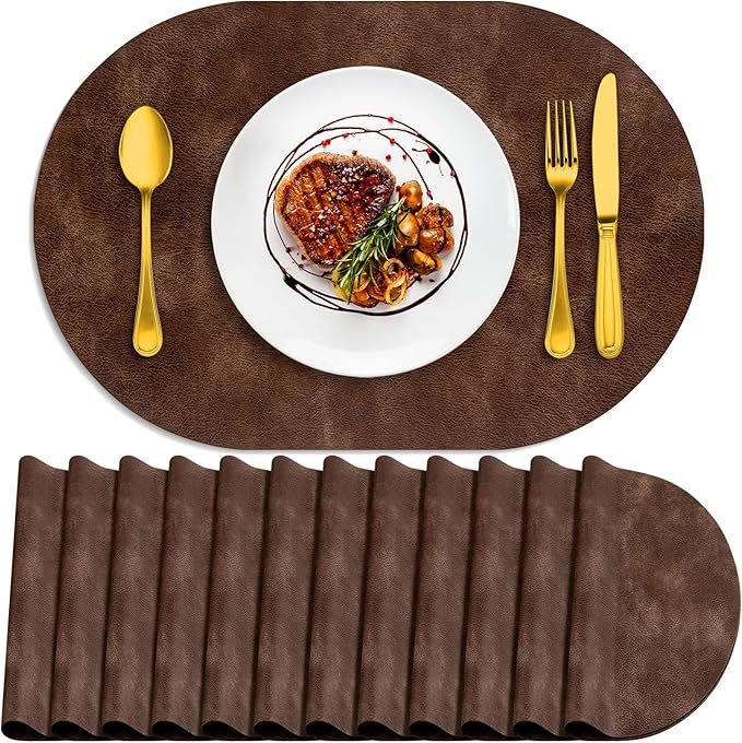 ADRIMER Placemats, Heat Resistant Oval Placemats Set of 12 Washable 12 x 17 Inch by Adrimersdreamistobeanindispensablecompanioninyourlife