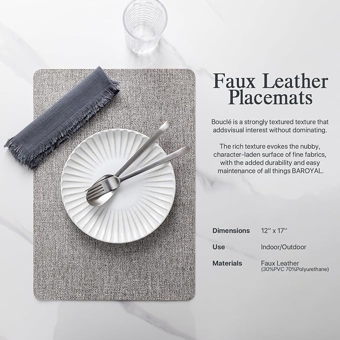 Faux Leather Placemats Set of 8 Vinyl Washable Wipeable Table Mats - Image 3