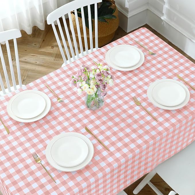 Romanstile Rectangle Vinyl Tablecloth, 100% Waterproof Checkered Plastic Table - Image 4