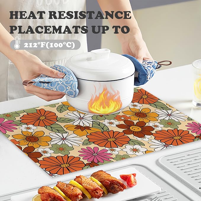 Retro 70s Groovy Flowers Placemats - Image 4