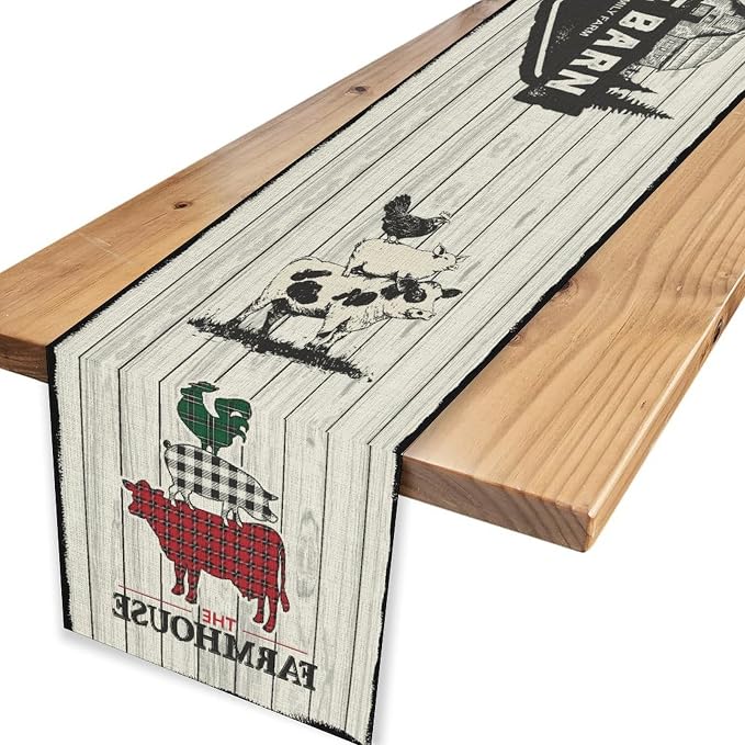 Farmhouse Pig Cow Table Runner, Rustic Black Rooster Animals Coffee Table - Image 4