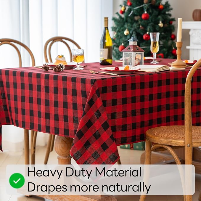 Christmas Gingham Tablecloth Heavy Duty Cotton Blend Red 60x60 inch Plaid - Image 4
